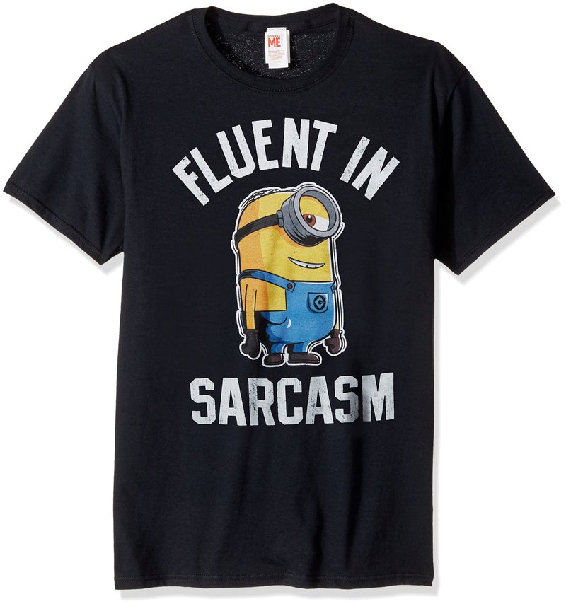 Despicable Me Men's Minions Stuart Fluent in Sarcasm Funny Graphic Tee, Black, Large